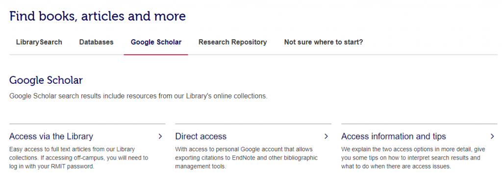 Screen capture of Library website