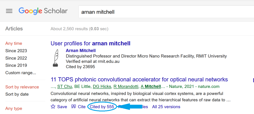 Screenshot from Google Scholar showing citation count for a paper