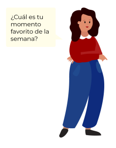 Susana asking: "¿Cuál es tu momento favorito de la semana?".