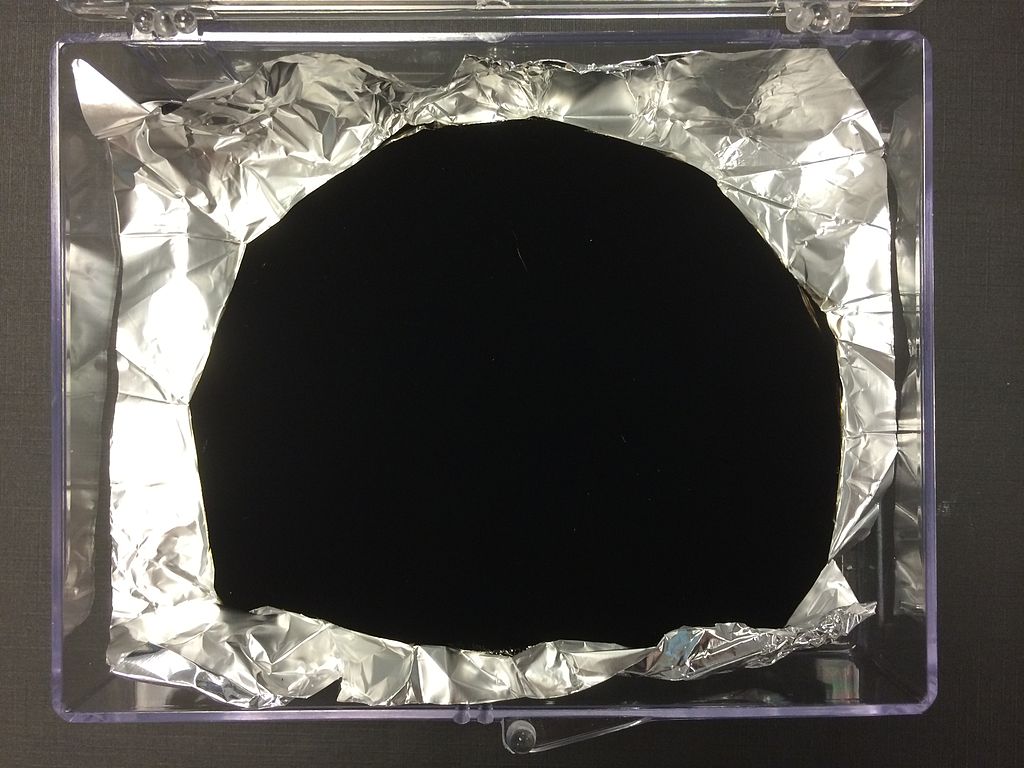 A sample of Vantablack pigment covering aluminium foil