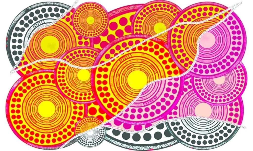 contemporary indigenous artwork design with circular patterns