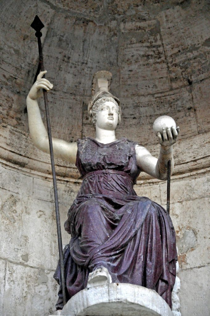 Statue of Minerva with red porphyry dress