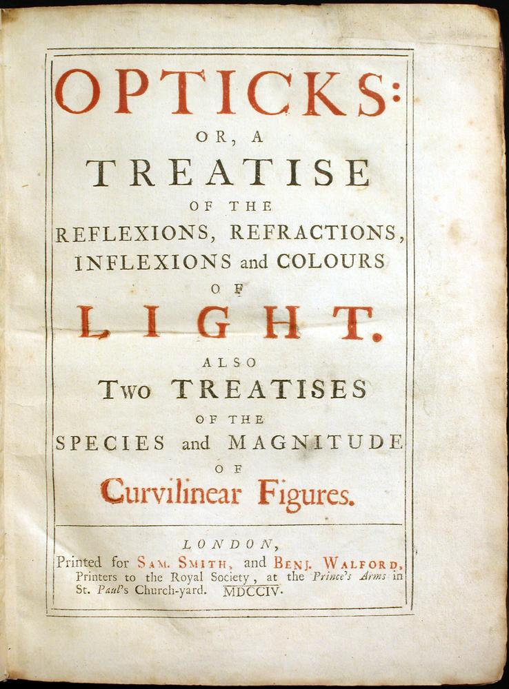 Opticks book cover, Sir Isaac Newton