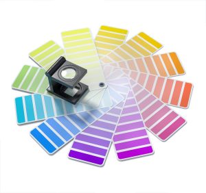 colour swatches with magnifying glass