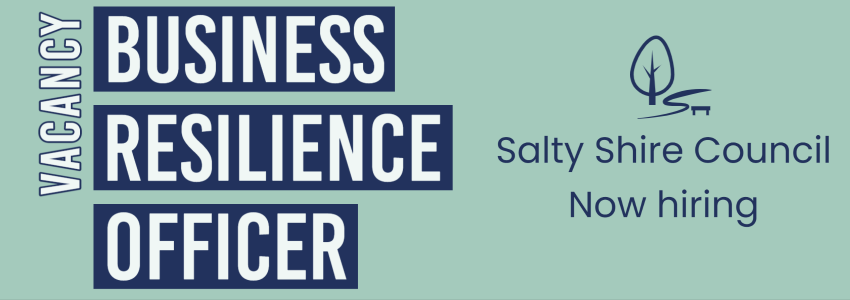 A large banner with the text "Vacancy: Business Resilience Officer. Salty Shire Council now hiring"