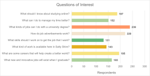 Horizontal bar chart depicting the questions of interest of the survey respondents