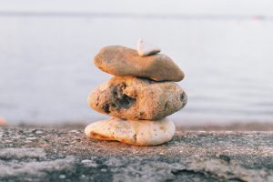 Rocks and stones found at the beach placed one on top of the other