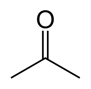 Line bond structure shows a chain of 3 carbons with a double bond to oxygen at carbon 2.