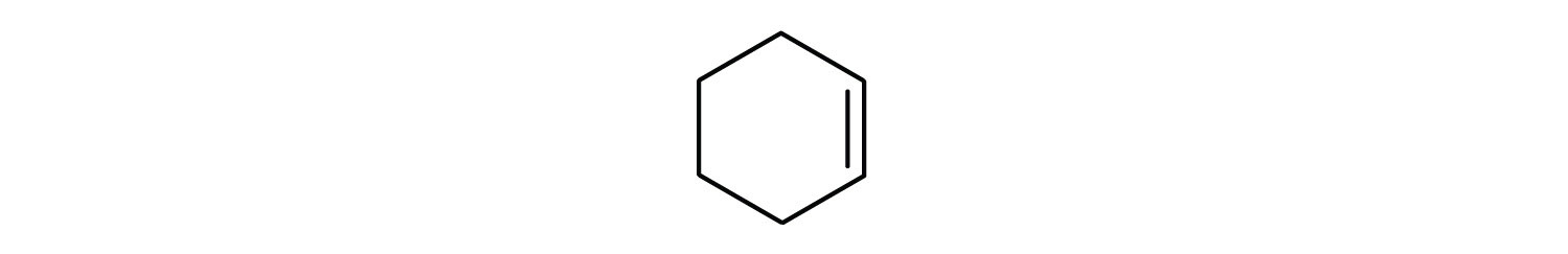 Line-bond structure of a ring of 6 vertices with a double bond drawn as parallel lines between 2 of these.