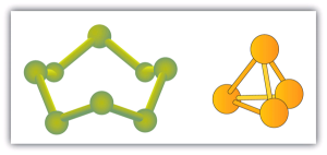 Molecular models of sulfur and phosphorus.