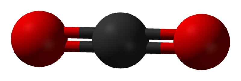 Molecule of carbon dioxide with a linear shape.