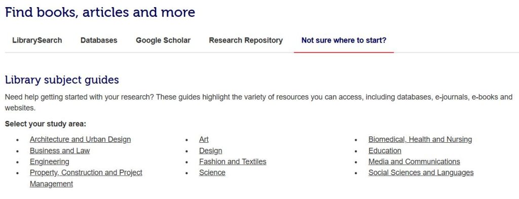 Screen capture of Library website